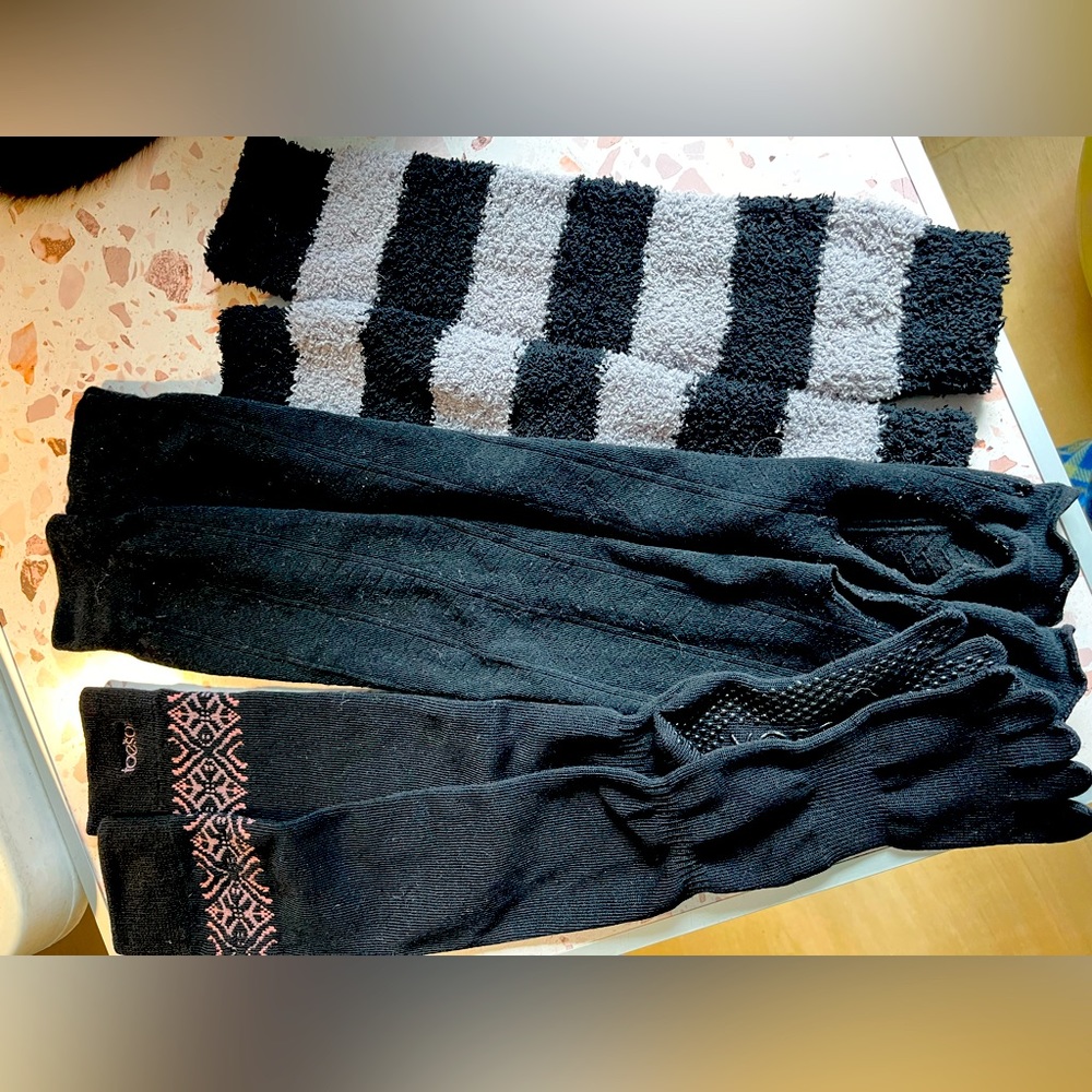 Bundle of 3 items 2 lightly worn leg warmers and 1 pair of new knee high toesox